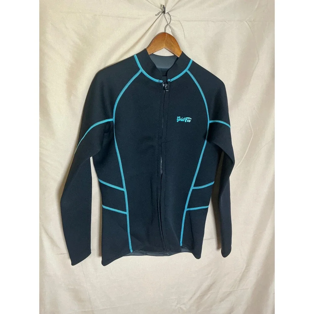 GoldFin Wetsuit Top Women 2XL Black 2mm Neoprene Front Zip Long Sleeve Excellent